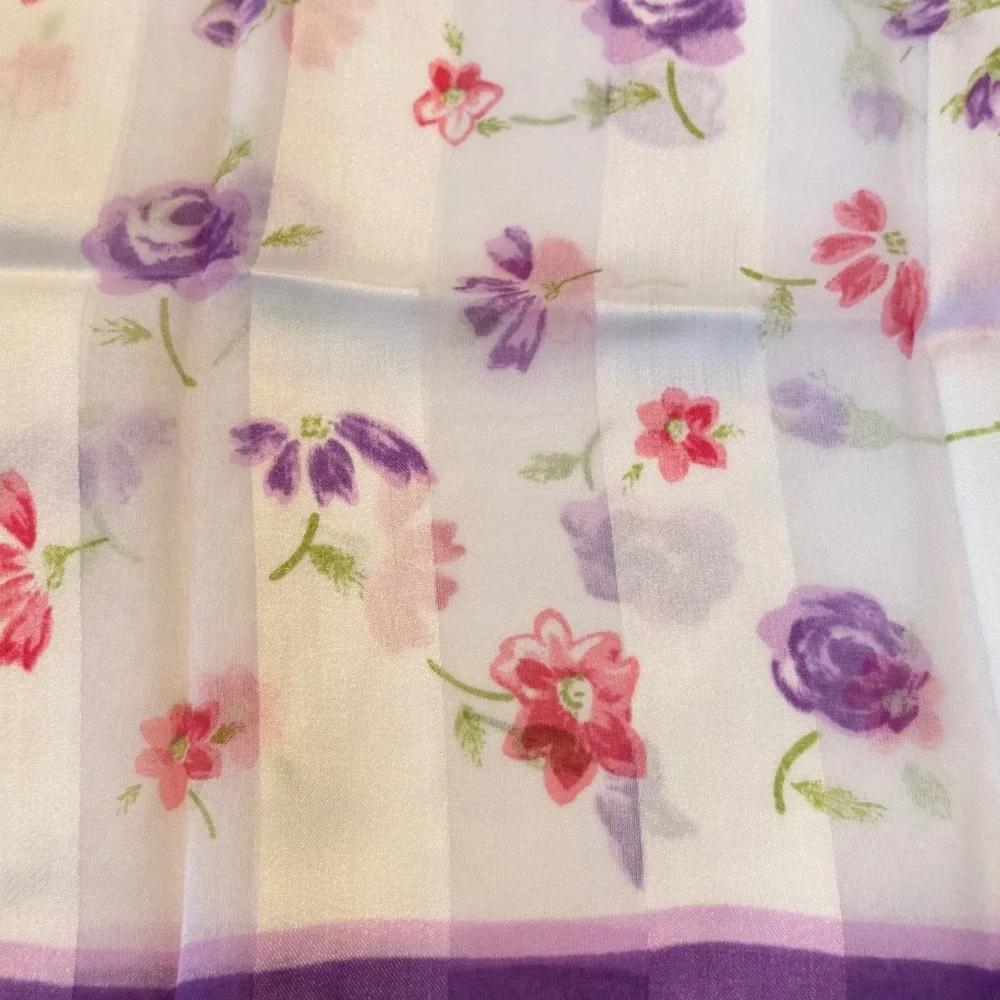 Vintage‎ Italian Floral Square Scarf Purple Pink Rose White Stripe Cottagecore